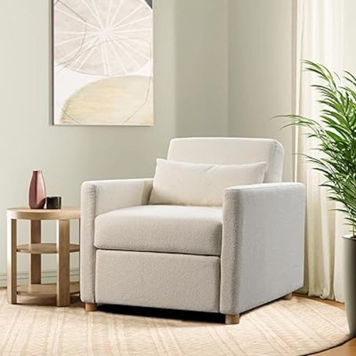 Serta® Corwin 36" Convertible Accent Chair, Dreamcoil® Comfort, FingerGuard® Pinch Point Protection, Polyester Boucle, Ivory