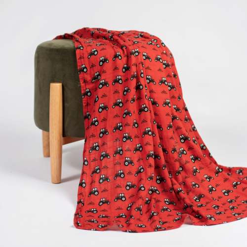 Red Tractor Muslin Swaddle Blanket