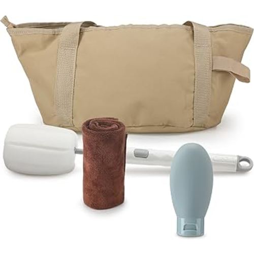 4 Pcs Travel Washbasin Bag Set Foldable Wash Basin Bottle Brush Travel Bottle Microfiber Towel Water Bag Wash Basin Bag Brush Squeezable Containers Beach Towel for Travel Camping