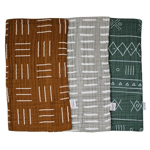 Mebie Baby Burp Cloths, Printed 3-Pack, Muslin Burp Cloth Set for Spit Up, Drool, and More, Boho Burp Cloths for Baby Boy and Girl, Baby Must Haves for Registry Lists and Gifts for Newborns