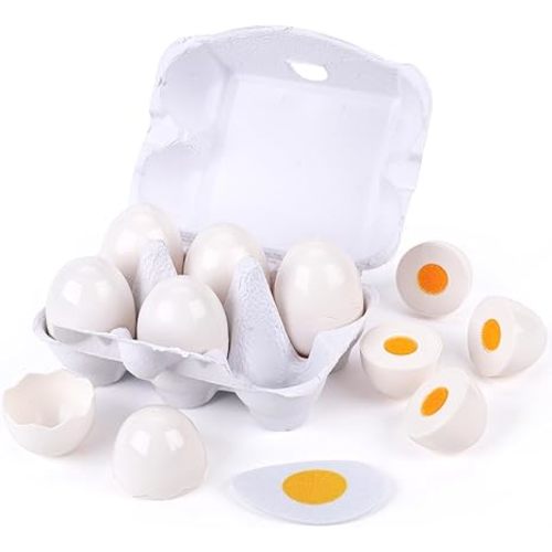 MCPINKY 6PCS Egg Carton Kitchen Toys, White Fake Eggs Children Play Game Food Toy for Kids Early Development Learning - Mixed eggs