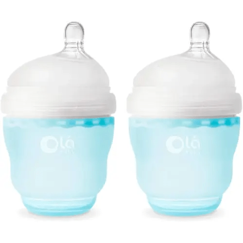 Olababy Gentle Silicone Baby Bottle, Anti-Colic, BPA Free, Easy to Clean and Wide Neck Baby Bottles Best for Breast Feeding Babies 2 Piece Set (4 oz, Sky)