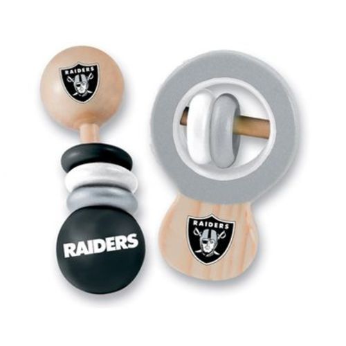 BabyFanatic Wood Rattle 2 Pack - NFL Las Vegas Raiders Baby Toy Set