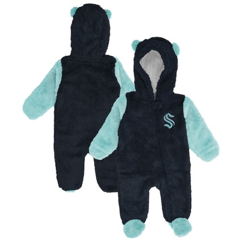 Infant & Newborn Seattle Kraken Outerstuff Navy Stay Napping Fleece Bunting Full-Zip Hooded Sleeper