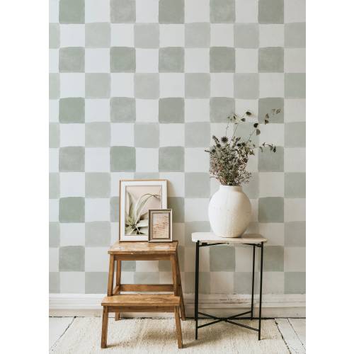 Clémence Wallpaper - Olive. Peel and Stick. Removable. Accent Wall. Modern. Minimal. Stripe. Classic. Olive Plaid Wallpaper. Checkered.