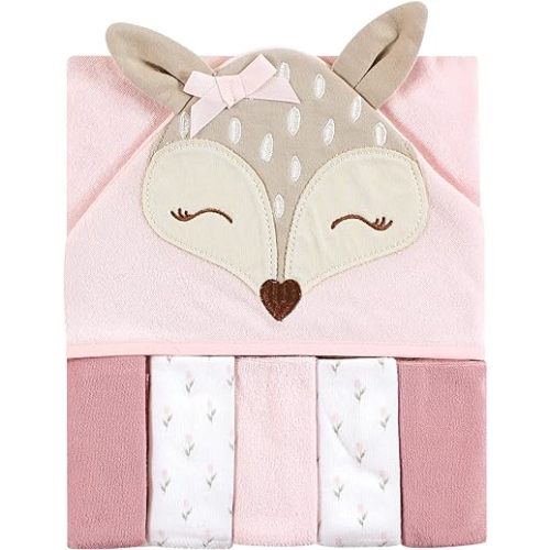 Hudson Baby Unisex Baby Hooded Towel and Five Washcloths, Fawn, One Size