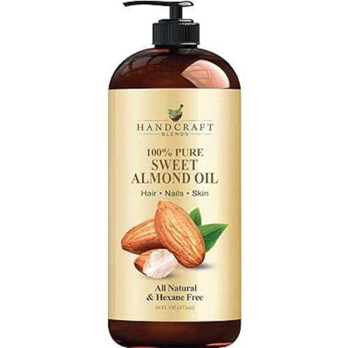 Handcraft Blends Sweet Almond Oil - 16 Fl Oz - 100% Pure and Natural - Premium Grade Oil for Skin and Hair - Carrier Oil - Hair and Body Oil - Massage Oil - Cold-Pressed and Hexane-Free