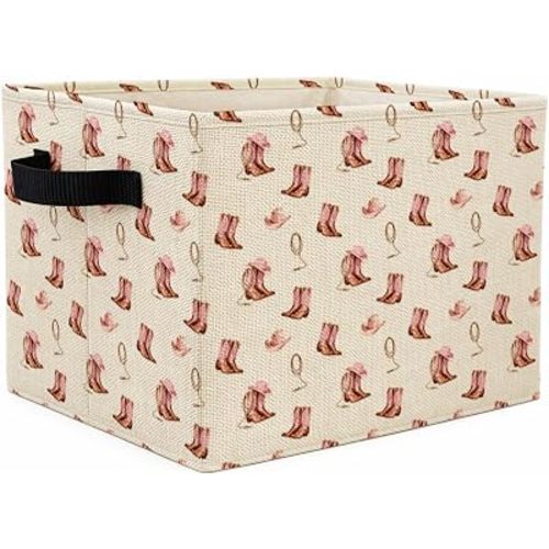 Pink Western Cowgirl Storage Bins Box with Handles