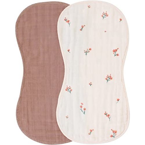 LifeTree Muslin Baby Burp Cloths - Ultra Soft Organic Cotton Large 22'' by 10'' Absorbent Milk Spit Up Rags - Burping Cloths for Newborn, Girls Boys (Floral/Solid)