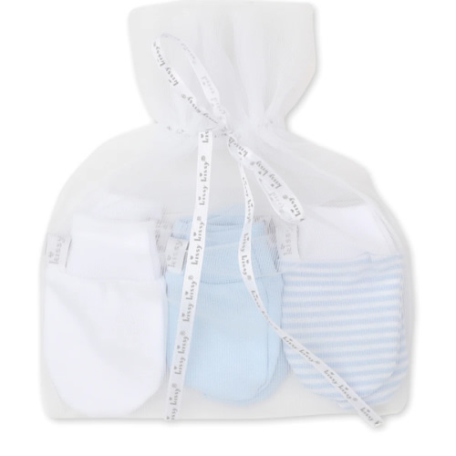 Simples Stripes 3 Pack Blue Mittens Set w/ Tulle Bag