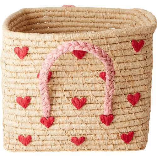 Raffia Square Basket, Hearts - Rice by Rice | Maisonette