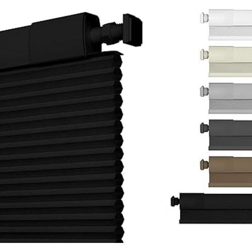 No Drill No Tools Blackout Cellular Shades Cordless Easy Install Honeycomb Blinds Thermal Insulated Noise Reduction Blinds for Indoor Windows,Blackout-Black,Customize Size