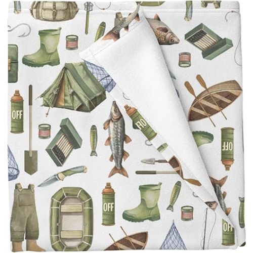 Watercolor Fishing Baby Blankets for Boys Girls Summer Travel Camping Adventure Outdoors Crib Blanket for Infant Toddler Newborn Fishing Lovers Gift Nursery Swaddling Wrap 30x40in