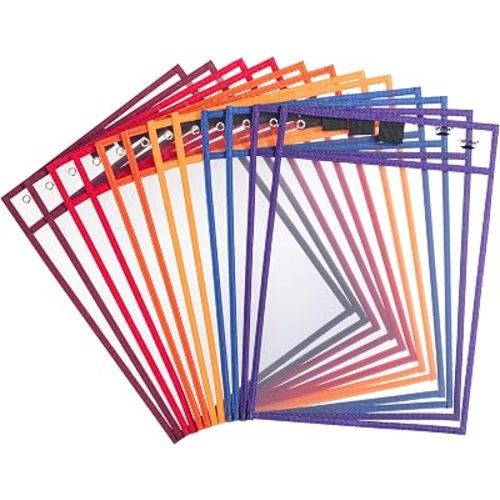 Mr. Pen- Reusable Dry Erase Pocket Sleeves, 10" x 14", 12 Pack, Colorful