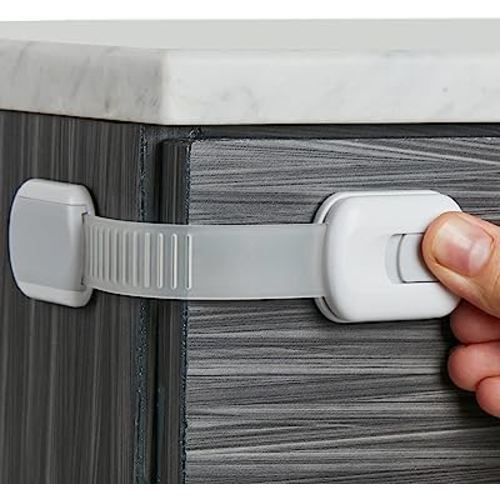 Child Safety Strap Locks (8-Pack) Baby Locks for Cabinets and Drawers, Toilet, Fridge & More. 3M Adhesive Pads. Easy Installation. (White/Gray)