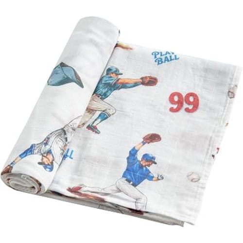 Bamboo Muslin Swaddle Blankets, 1 Pack 47x47 Inch Soft Breathable Hypoallergenic Baby Receiving Blanket (Home Run Moment)