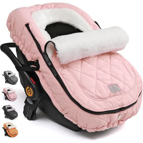 ACRABROS Car Seat Cover Baby: Winter Infant Carseat Canopy for Boy Girl Newborn, Zipper Peeping Window, Warm Cozy Cold Weather Waterproof Fitted, Pink