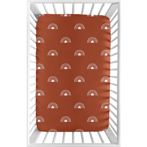 Boho Rainbow Rust and White Mini Fitted Crib Sheet by Sweet Jojo Designs