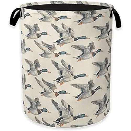 Vintage Mallard Duck Laundry Basket,Rustic Farmhouse Clothes Hamper,Oxford Cloth Collapsible Nursery Hamper Storage Organization for Bedroom,Bathroom,Office,College Dorms,16x20 Inch