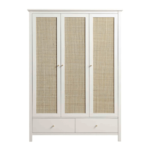 Frances Rattan Triple Closet with 2 Drawers, White