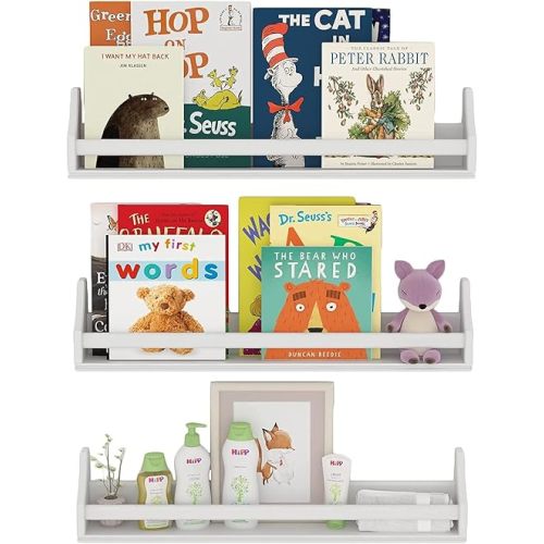 Floating Shelves for Wall, 30 inch Long, Nursery Decor Toy Storage Shelf & Kids Bookshelf, Set of 3 White