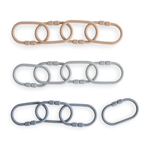 mushie Baby Chain Link Rings Toy 12 Count | Multiuse Car Seat Stroller Connecting Toy (Natural, Stone, Tradewinds)