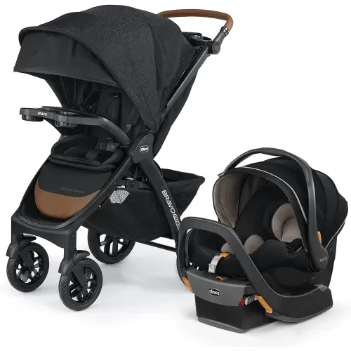 Chicco Bravo Primo Trio Travel System, Bravo Primo Quick-Fold Stroller with Chicco KeyFit 35 Zip Extended-Use Infant Car Seat, Car Seat and Stroller Combo | Springhill/Black