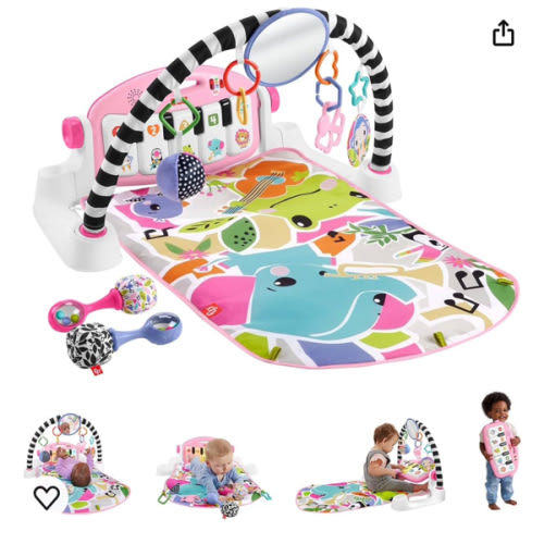 Fisher-Price Baby Playmat Kick & Play Piano Gym with Musical and Sensory Toys for Newborn to Toddler, Navy Fawn