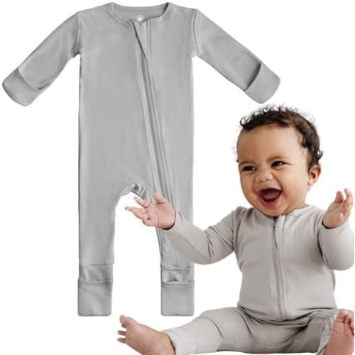 DREAMLAND BABY Bamboo Viscose Baby Pajamas (0-24 months). Ultra Soft Viscose Sleepers with 2-Way Zipper, Mitten & Foot Cuffs