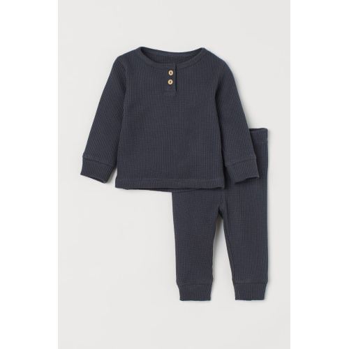 2-piece Waffled Jersey Set, Dark blue