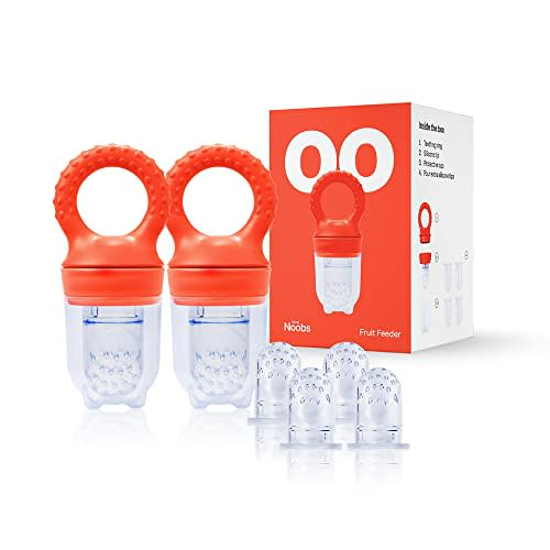 Baby Fruit Feeder by Love Noobs, Frozen Teething Toys for Babies, 2 Pack Baby Fruit Pacifier Feeder with 4 Extra Teats, Baby Eating Essentials, Frozen Teether, BPA Free Baby Feeding Supplies