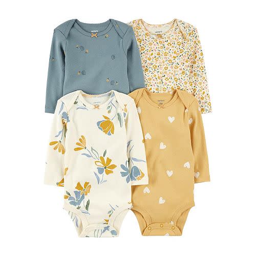 Baby Girl Carter's 4-Pack Floral & Heart Printed Bodysuits - NEWBORN