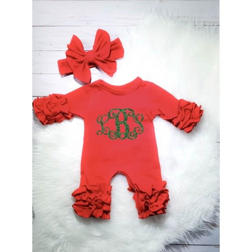 Baby Christmas Personalized Newborn Girl Coming Home Outfit Girl Gown Baby Girl Gown Baby Shower Gift Red Newborn Romper Icing Romper Ruffle