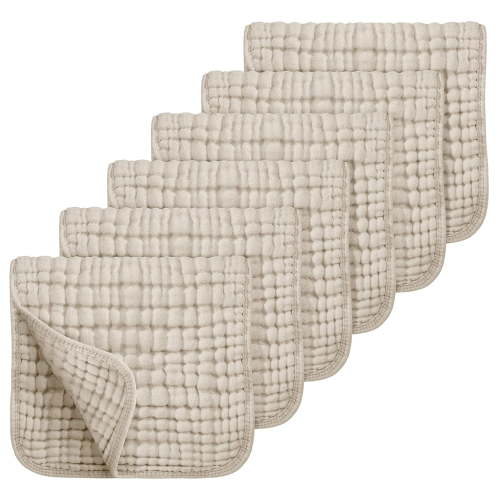 100% Cotton Muslin Burp Cloths Large 20''x10'' Extra Soft and Absorbent 6 Pack Baby Burping Cloth for Boys and Girls (Apricot)
