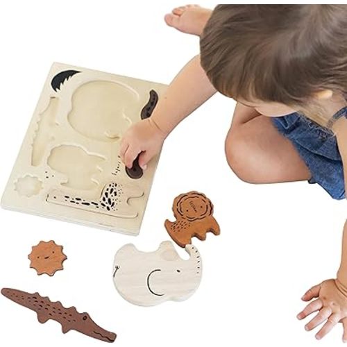 Wee Gallery Wooden Tray Puzzle Safari Animals - Montessori Toys, Motor Skills Development, Early Learning Activity, Brain Games, Educational Toys for Kids, Toddler, Preschool Activities (Age 2 3 4)
