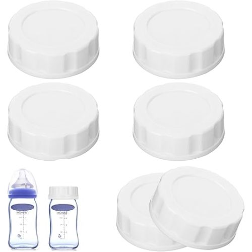 6 PCS Travel Bottle Caps Compatible with Lansinoh Bottles, Bottle Lids Replacement with Sealing Ring Compatible with MAM Wide-Mouth Bottles, Leak-Proof and Non-Slip Baby Bottle Caps for Pigeon Bottle