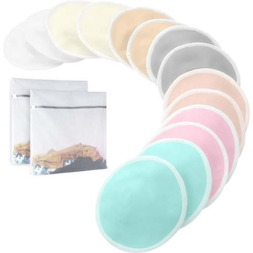 Casewin 14 Pcs Nursing Pads Set, Nursing Pads Organic Bamboo Cotton Washable Reusable Bamboo Pads Soft Absorbent Nursing Pads for Breastfeeding(with2 Laundry Bags)