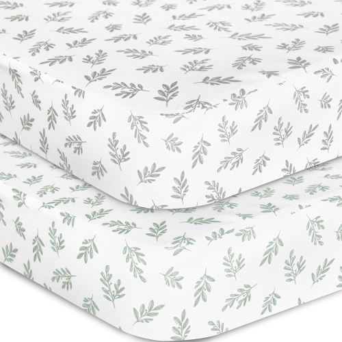 Crib Sheets Fitted for Boys and Girls, 2 Pack Crib Sheet Fits for Standard Crib Mattress, Neutral Toddler Bed Sheets, Lovely Print, 52”X 28”