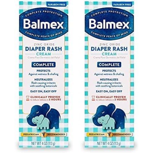 Balmex Complete Protection Baby Diaper Rash Cream with Zinc Oxide + Soothing Botanicals, 4 Ounce (Pack of 2)