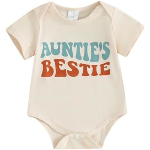 Baby Girl Boy Bodysuit Romper Gender Neutral Unisex Funny Aunties Bestie Letter Clothes Casual One-Piece Bodysuit