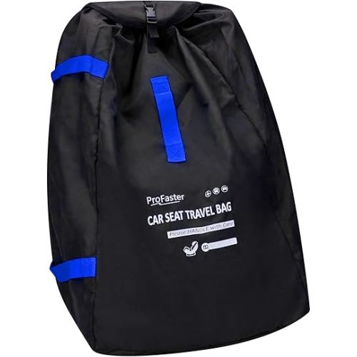 Car Seat Travel Bag Backpack for Air Travel - Karfast Universal Infant Carseat Gate Check Bag Cover for Airplane, Foldable with Pouch, Blue