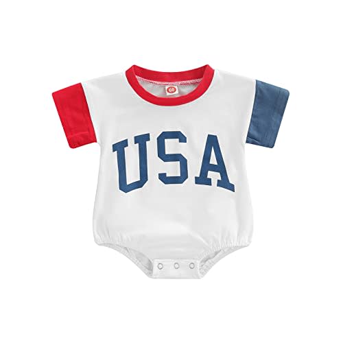 Twopumpkin Baby 4th of July Outfit Boy Girl Newborn Infant Toddler USA T Shirts Oversized Romper Onesie Cute Clothes