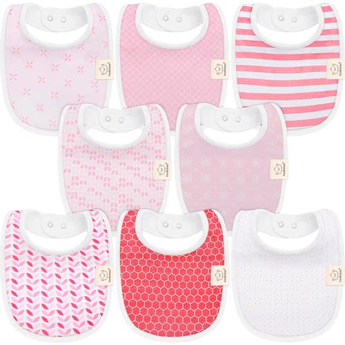 8-Pack Organic Baby Bibs for Boys, Girls - Soft Cotton Drooling and Teething Baby Bibs, Baby Girl Bibs, Baby Boy Bibs, Baby Drool Bibs for Baby Girl, Boy, Newborn Infant Bibs(Blush)