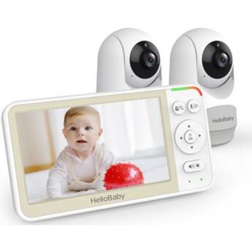HelloBaby - HB6256 Video Baby Monitor with 2 Cameras, Remote Pan-Tilt-Zoom, 1000ft Range, 5.0" LCD, Night Vision - White