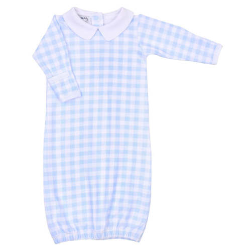 Baby Checks Collared Gown - Blue