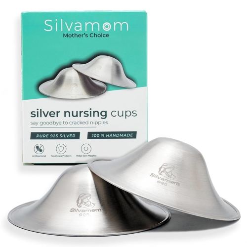 Silver Nursing Cups - Reusable 925 Silver Nursing Covers for Sore Nipples, Postpartum Mom Breastfeeding Essentials, Soothes & Protects - X Large