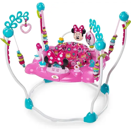 Bright Starts Disney Baby MINNIE MOUSE PeekABoo Baby Activity Center Jumper with 8 Toys, Lights & Sounds, 360-Degree Seat, 6-12 Months (Pink/Blue)