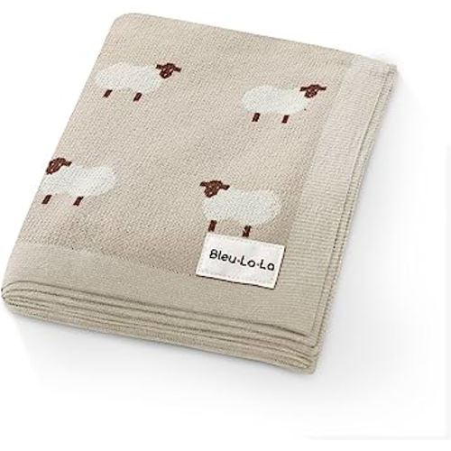 Baby Swaddle Blanket - 100% Luxury Cotton Knit Soft Cozy Lightweight Unisex Receiving Swaddle Crib Stroller Quilt Blanket for Shower Gift Registry for Newborns Infants Toddlers (Sheep - Khaki)