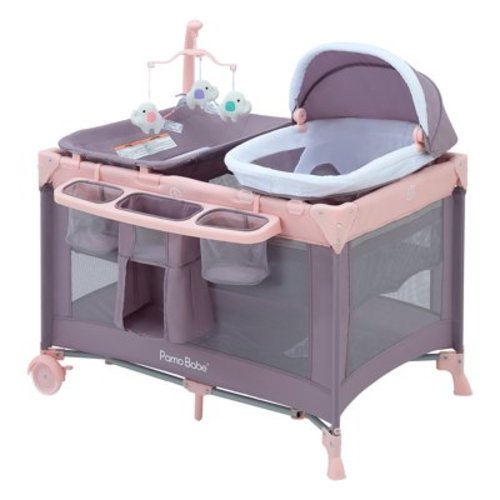Pamo Babe Nursery Center Playard with Bassinet & Changing Table for Newborn,4-Panels Playpen