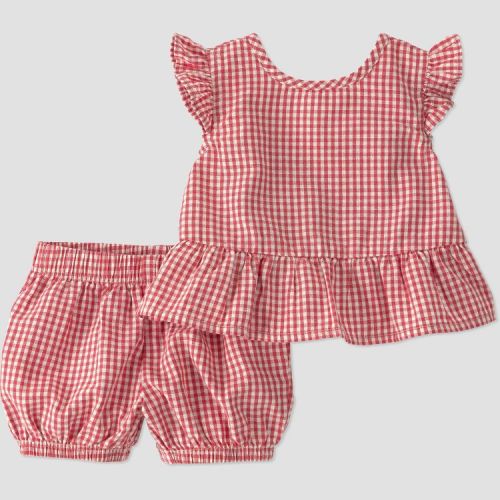 Little Planet by Carter's Baby Girls' Organic 2pc Gingham Ruffle Woven Set - Red Newborn